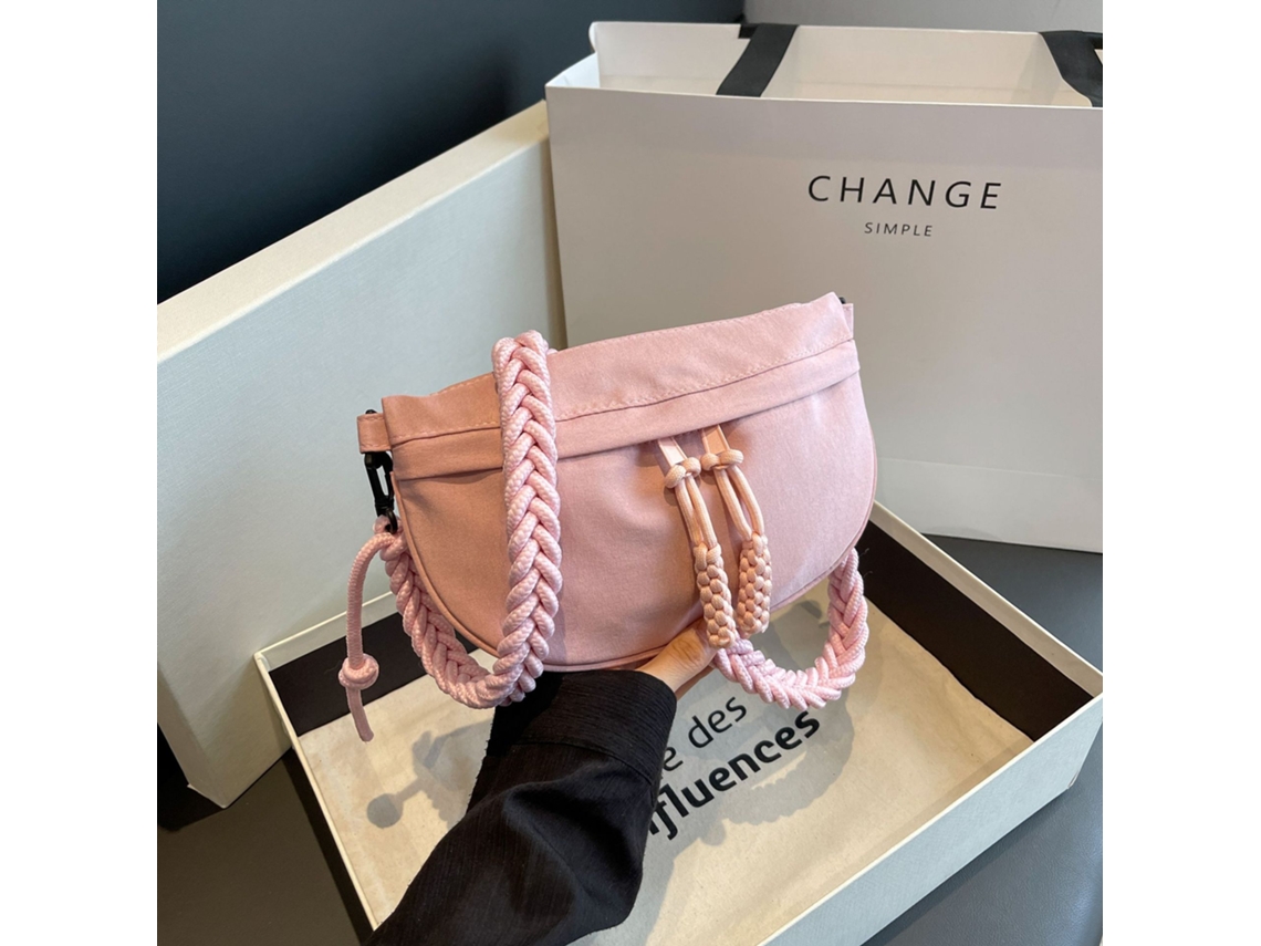 Bolsa Mensageiro De Corda Trançada, Bolsa De Peito De Cor Sólida, Bolsa De Ombro Para Viagem E Esportes Ao Ar Livre, Rosa SUNNY SPACES