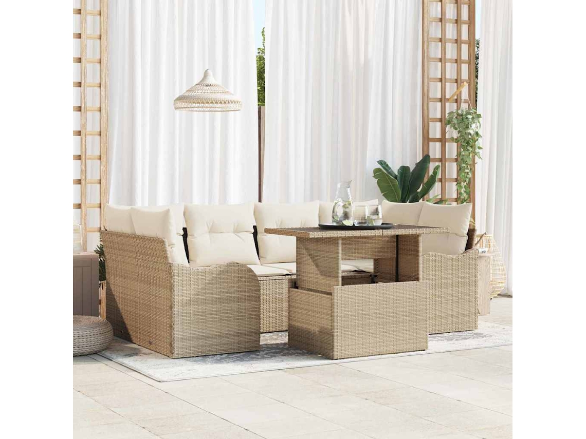 Vidaxl Conjunto De Sofá De Jardim 7 Unid. 6-número De Lugares Bege