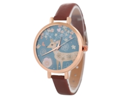 Relógio de Pulso Feminino de Moda com Pulseira Pu e Movimento de Quartzo (café)