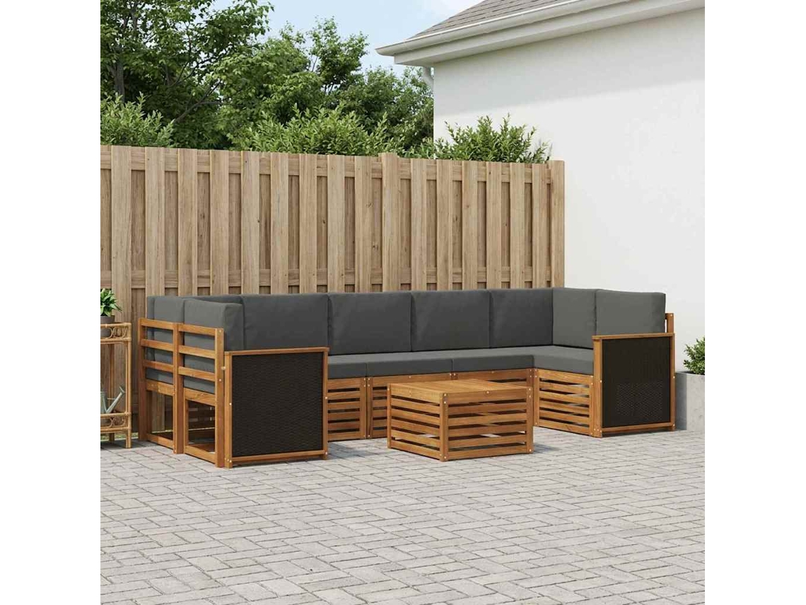 Vidaxl Conjunto De Sofás Para Exterior 8 Unid. Natural E Antracite