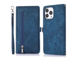 Capa Pega Para Iphone 14 Pro Max Pele Sintética Com Porta-cartões Azul