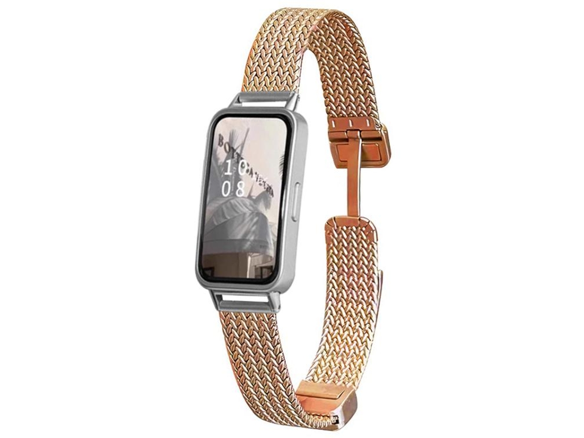 Bracelete Para Huawei Band 10 / 9 / 8 - Aço Inoxidável - Fecho Magnético - Wheat Ear Ouro Rosa