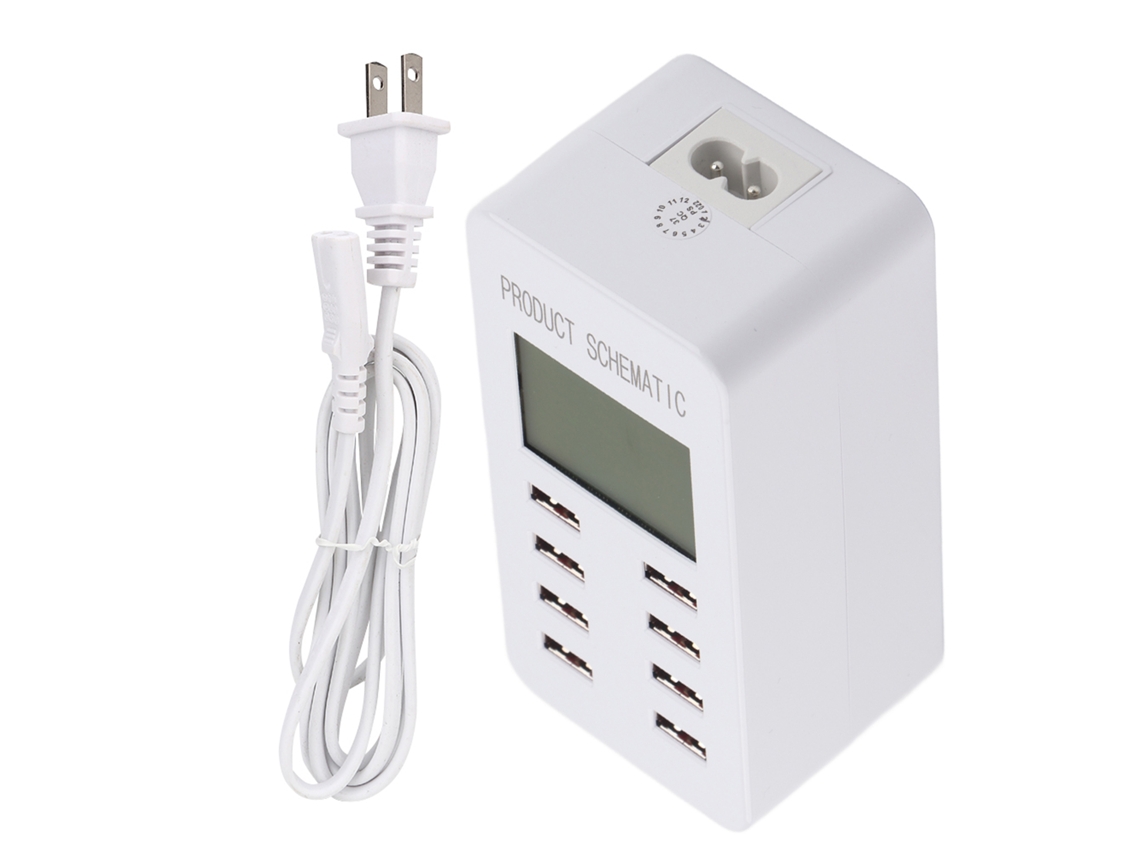 Carregador USB com 8 Portas e Tela de 8