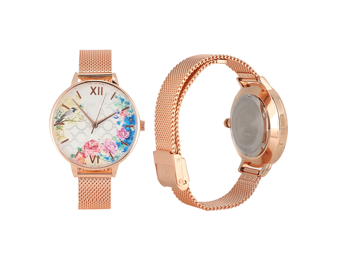 Relógio Feminino de Moda com Pulseira de Aço, Mostrador Redondo, Quartzo, À Prova D'água, Rose Red