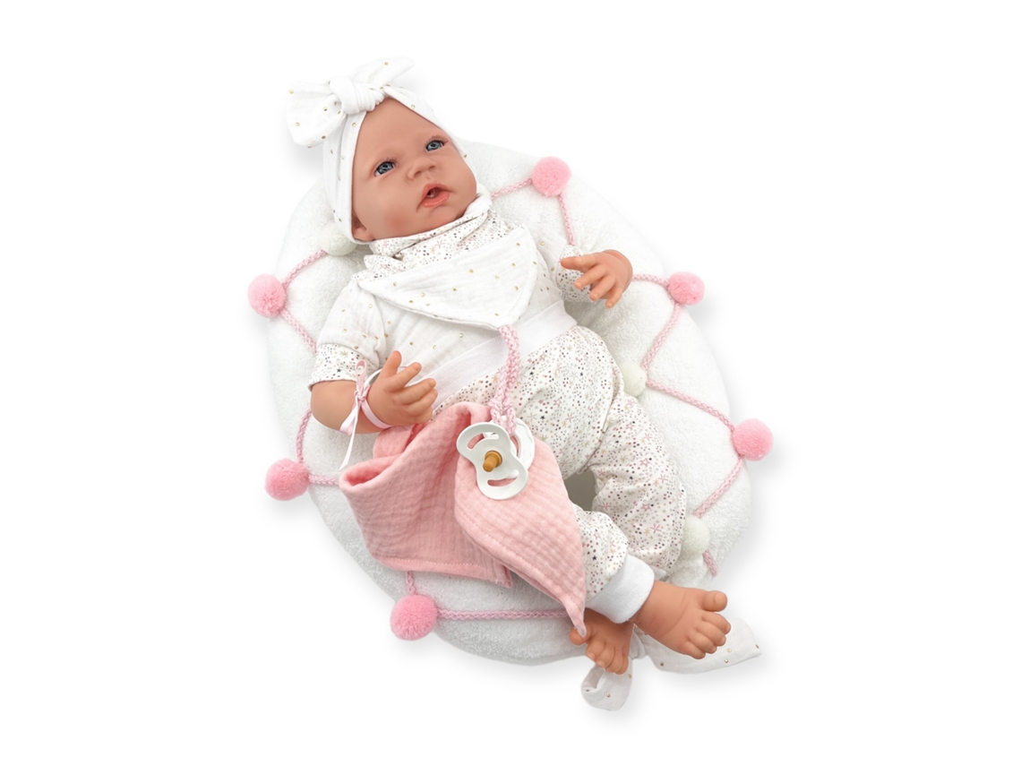 Boneca Reborn - Berjuan S.l - Multicolorido - 50 Cm - Fantasia Branca - Travesseiro De Amamentação - Plástico - Moderno