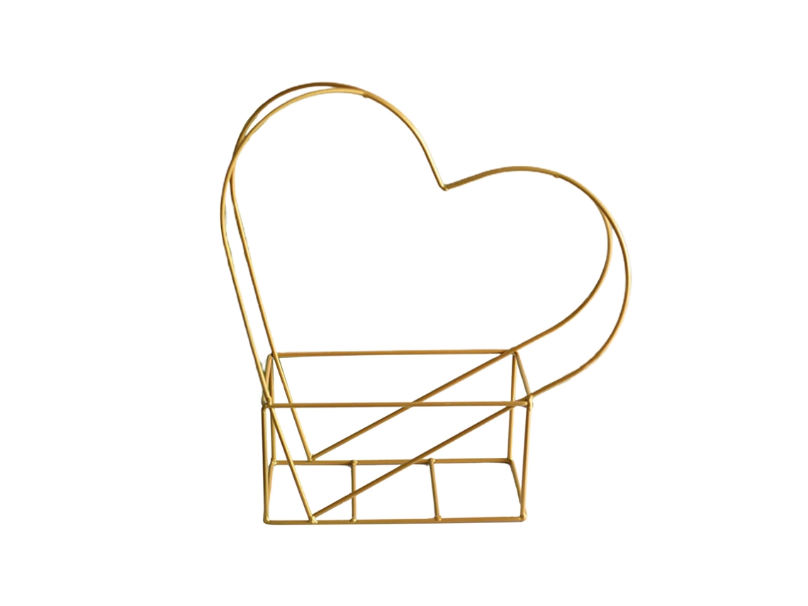 Cesto de ferro com coração dourado para arranjos florais e decoração de casamentos LAXISCREED