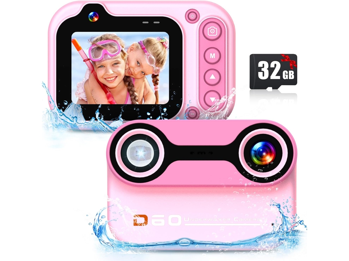 Câmera Infantil À Prova D'água Com Alcance De 3 Metros, Lente Dupla De 26mp,perfeita Para Crianças De 3 A 12 Anos (rosa)