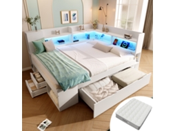 Cama Funcional 140x200 Cm - Led, Usb/tipo-c, Arrumação E Prateleiras - Branco