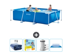 Piscina com Estrutura Retangular INTEX 300 X 200 X 75 Cm Azul Incluída Acessórios Cb8
