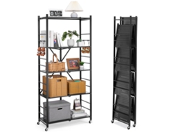 Estante Metálica Dobrável 5 Níveis Com Rodas 81 X 36 X 183 Cm, Preta Vevor
