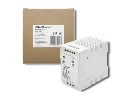 Fonte de alimentação para calha DIN 50914 | 90W | 12v | 7.5a | Branco | Slim Qoltec
