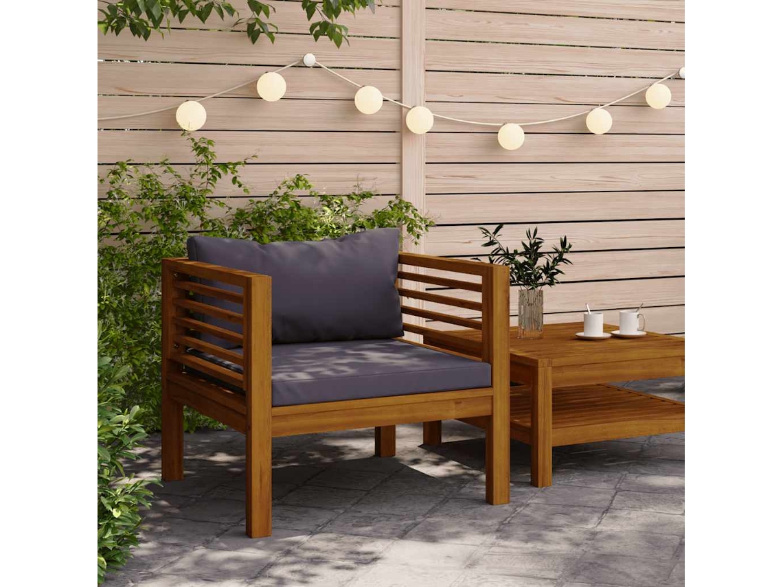 Vidaxl Cadeira De Jardim C/ Almofadões Cinzento-escuro Acácia Maciça