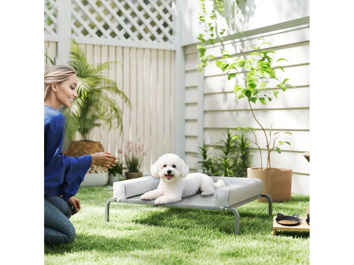 Cama Para Cães Elevada E Refrescante, Com Estrutura De Aço, Malha Respirável, Almofadas Removíveis E Medidas 90x65x30 Cm Na Cor Cinza