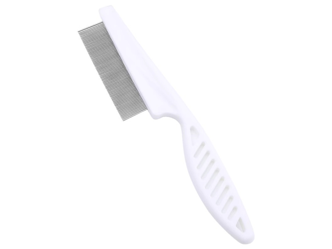 Pente Anti-piolhos Para Pets 18cm, Cabo Branco, Dentes Finos, Remove Parasitas E Pelos Soltos