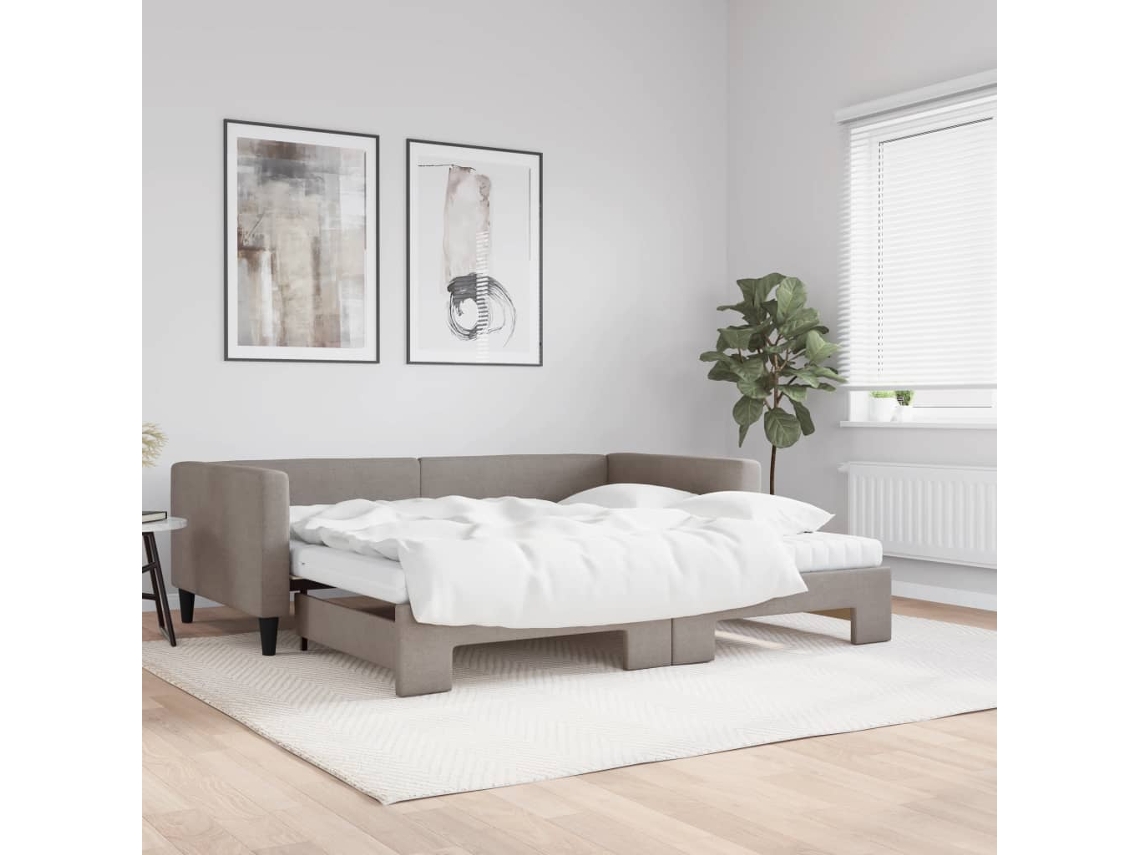 Vidaxl Sofá-cama + Gavetão/colchões 100x200cm Tecido Cinza-acastanhado