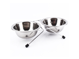 Tigelas Duplas Fofas de Aço Inoxidável para Cães, Filhotes e Gatos, com Suporte para Água e Comida, em Ferro AQUAFORGE