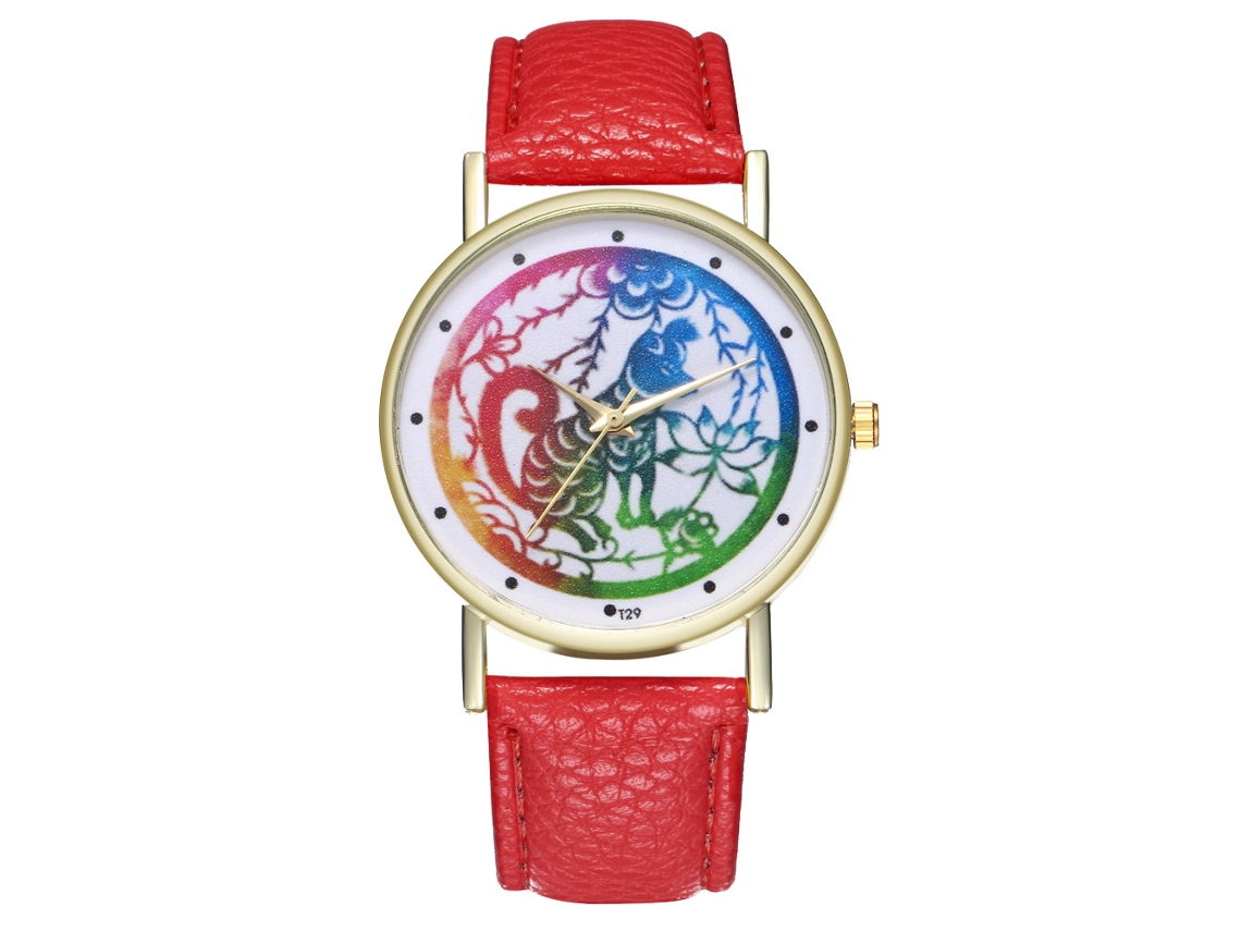 Reloj Analógico Zodiaco Unisex Cuero Pu Reloj De Pulsera Ocio Rojo