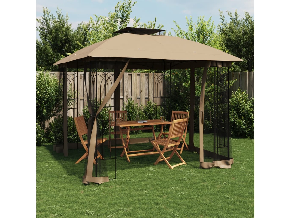 Vidaxl Gazebo C/ Teto Duplo/paredes De Malha Aço Cinzento-acastanhado
