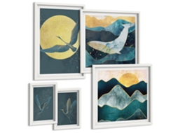 Quadros Decorativos Para Parede Garças Em Voo À Noite Moldura Branca Quadros Para O Escritório Espelharte (conjunto De 5 Imagens)