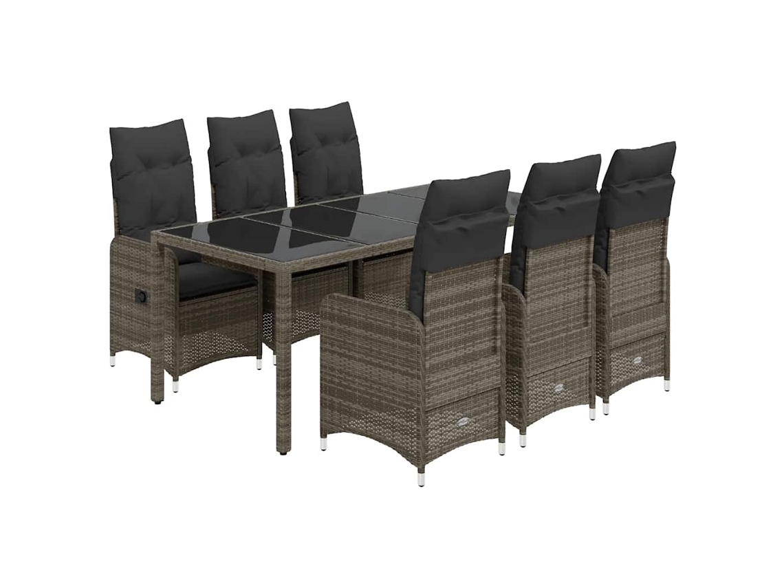 Conjunto 7 bistrô de jardim c/ almofadões VIDAXL vime PE cinza