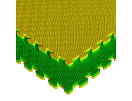 Tapete de Treino Desportivo JOWY Ginásio e Artes Marciais  2 Peças 2M² espessura  2,5cm Acabamento 5 Linhas Verde/Amarelo