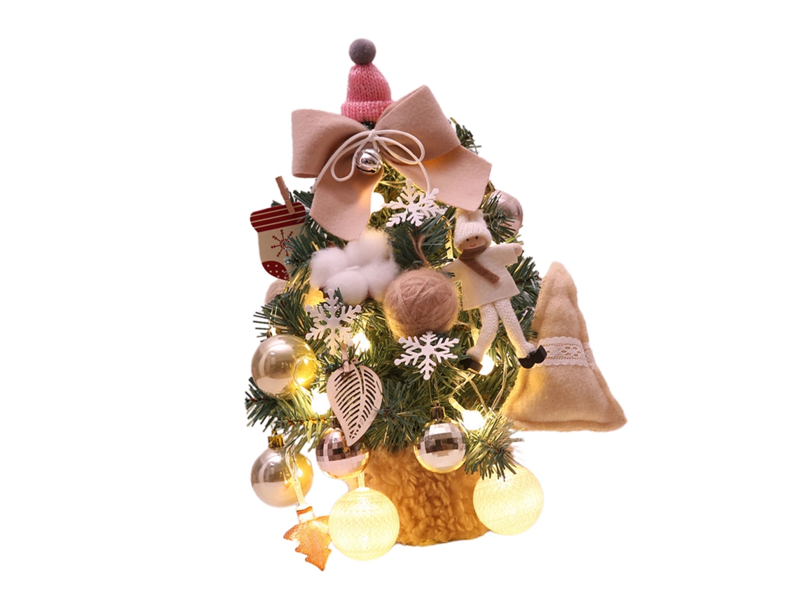 Mini Árvore De Natal (de Mesa Com Luzes, Bege Estilo Coreano) Eoocoo