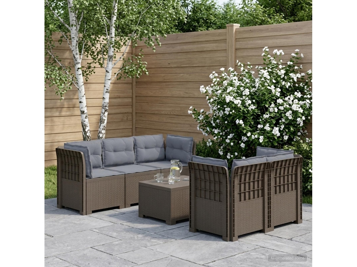 Vidaxl Sofá De Jardim De 5 Pessoas Com Almofadas Visual De Rattan Pp