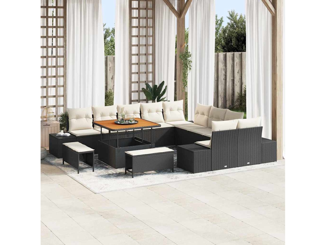 Vidaxl Conjunto De Sofá De Jardim 13 Unid. Preto Vime Pe
