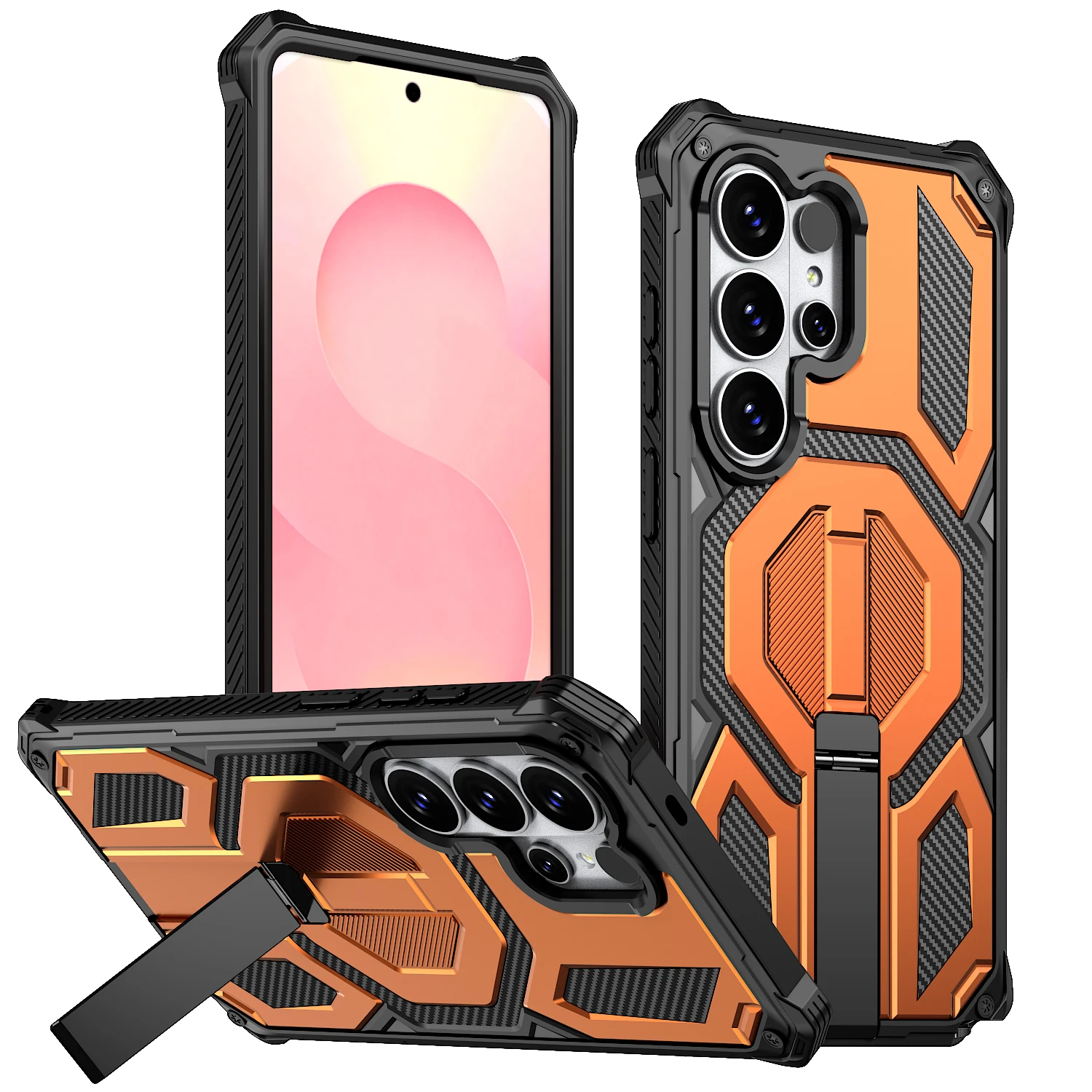 (laranja, Galaxy S25) Capa Para Celular Com Suporte Magnético De Metal E Função De Carregamento Sem Fio.