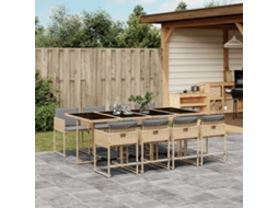 Vidaxl 9 Pcs Conj. Jantar Jardim C/ Almofadões Vime Pe Bege Misturado