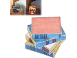 Luminária De Mesa Vintage Sorandy Em Vitral, Luminária De Livros Empilhados Em Vidro, Luminária De Mesa Artesanal Em