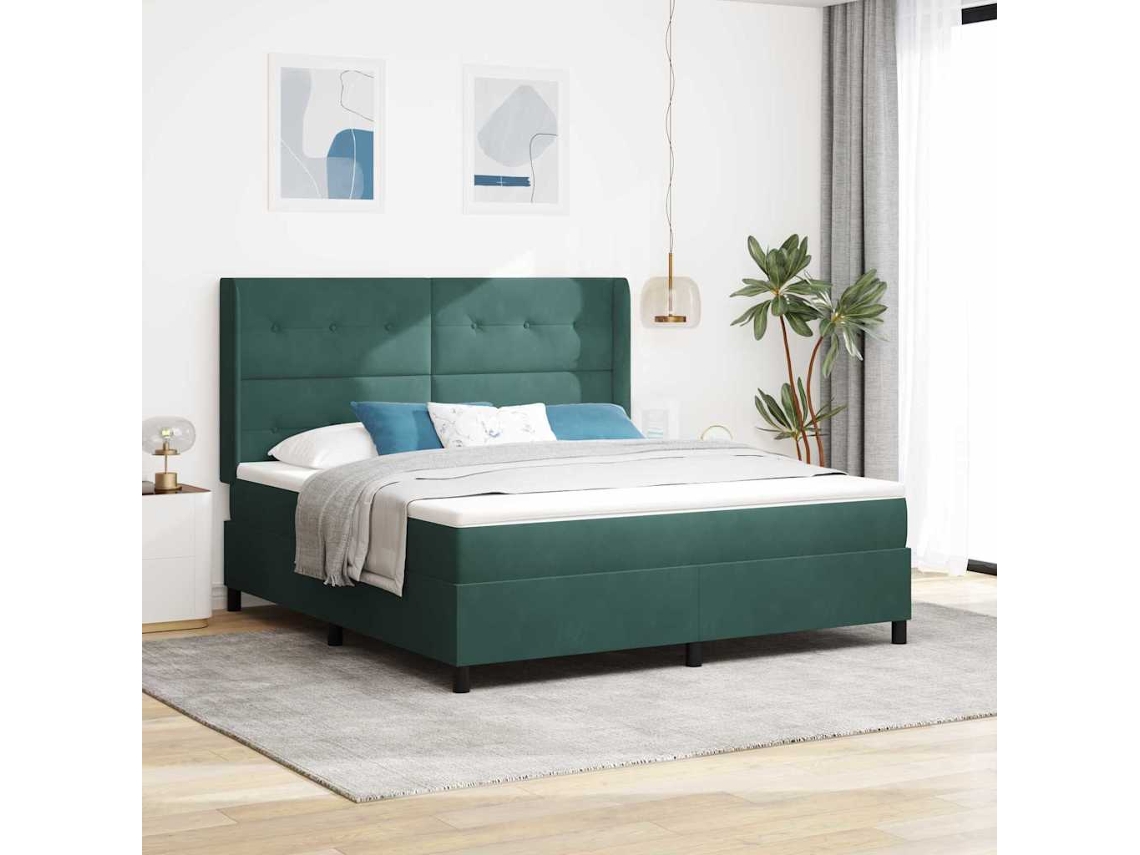 Vidaxl Cama Box com Cabeceira Verde Escuro 180 X 200 Cm Veludo