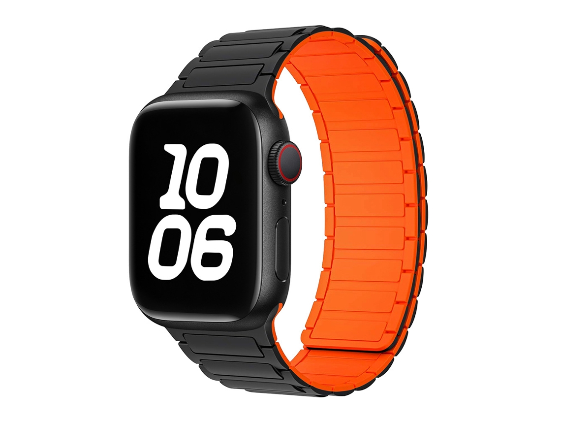 Pulseira Magnética de Silicone Halinuia para Apple Watch Series 1 11/ultra 1 3/se3 , Design Esportivo Respirável. Preto Laranja (38 42 Mm)