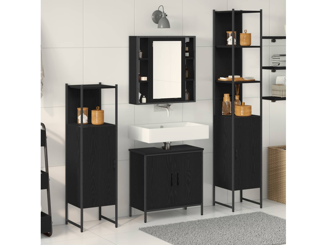 Vidaxl Conjunto De Móveis Para Banheiro 4 Unid. Preto