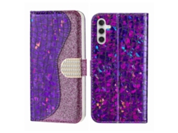 Capa De Couro Com Textura De Crocodilo E Pó Brilhante A Laser Para Samsung Galaxy A14 5g