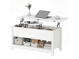 Mesa Centro Dobrável Extensível Compartimentos Ocultos Prateleira Aberta - Moderno Branco 100x90x64cm