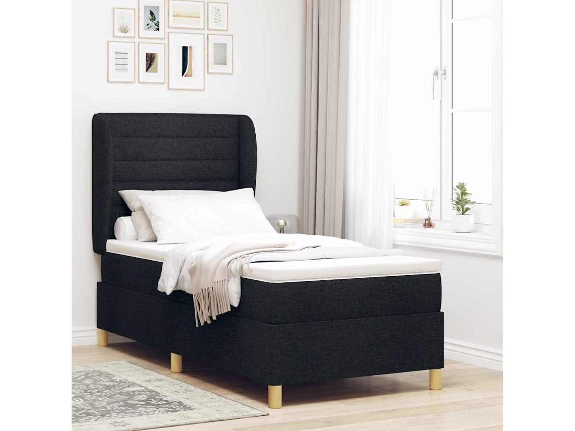 Vidaxl Cama Box Com Colchão Com Cabeceira Preto 200 X 80 Cm Tecido