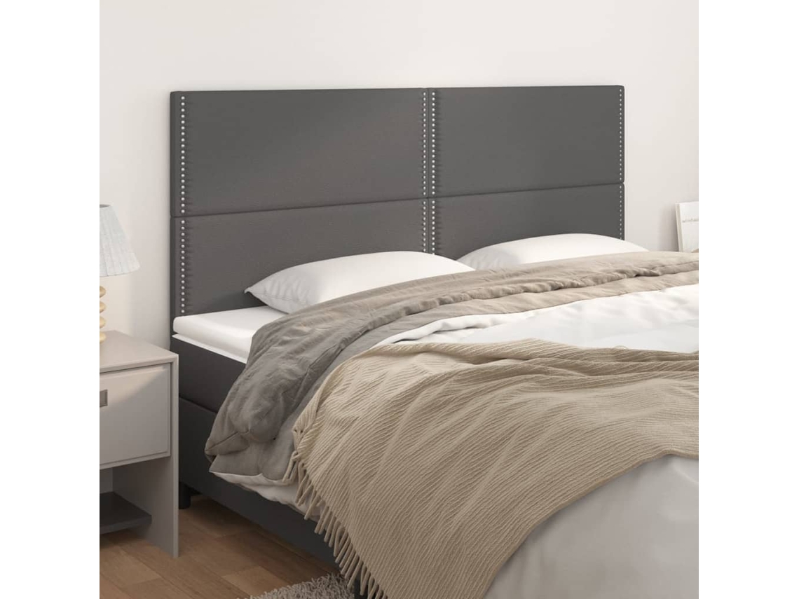 Cabecero de 4 piezas de piel sintética, 100 x 5 x 78/88 cm, color gris