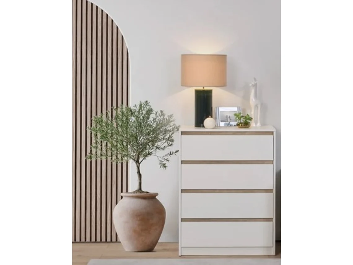 Cómoda com 4 Gavetas DORMUS Tavira (Branco e Carvalho - 77 x 101 x 45 cm)