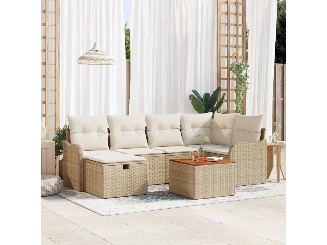 Vidaxl Conjunto De Sofá De Jardim 7 Unid. Bege Rattan Sintético