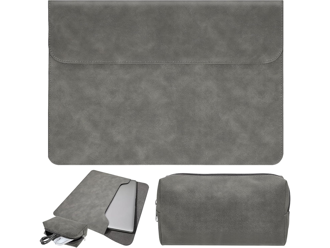 Capa para Laptop SFUSHOS, fina, 13,3 polegadas, couro PU cinza