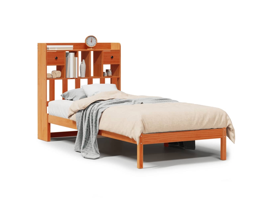 Cama com Estante Pinho Maciço Castanho Mel MAISON EXCLUSIVE (100x200 cm)