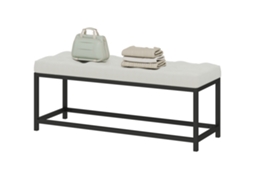 Banco Aos Pés Da Cama Estofado Em Veludo Design Capitonê Base De Metal Para Quarto Entrada Sala 117x40x48 Cm Creme