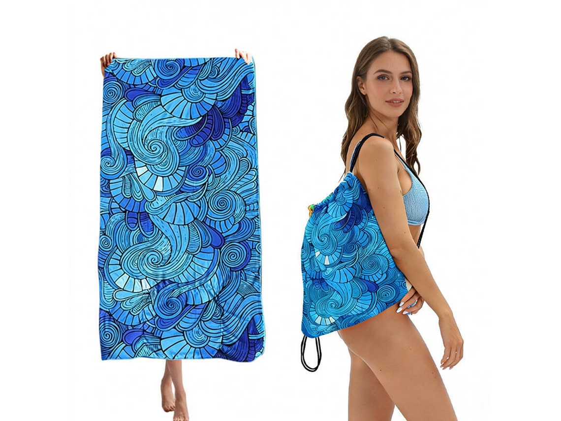Toalha de Praia 2 em 1 Toalha de Praia com Arrumação Integrada Toalha de Banho Dobrável Estampada Mandala Azul MISSCA