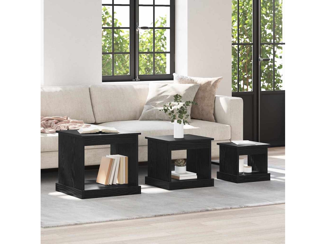 Vidaxl Mesa De Centro 3 Pcs Carvalho Preto Madeira Processada