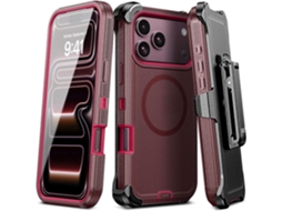 Capa Hexinyigjly Para Iphone 17 Pro Com Clip De Cinto, Proteção Tripla Contra Choques E Compatível Com Carregamento Magnético Carmesim