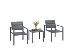 Conjunto de jardim com 2 cadeiras e mesa em HDPE e metal, escuro cinza