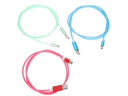 Conjunto De 3 Cabos Usb Tipo A Com Luz Fluorescente Para Carregamento