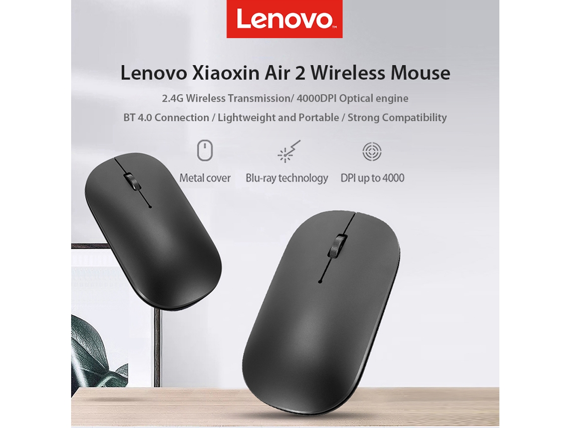 Lenovo Xiaoxin Air 2 Mouse Sem Fio Com Bt 4.0 Dual Mode 4000dpi 2.4ghz Mouse Para Laptop Cnc Mouse De Polimento Para Windows 10/8/7 Laptop Pc Computad