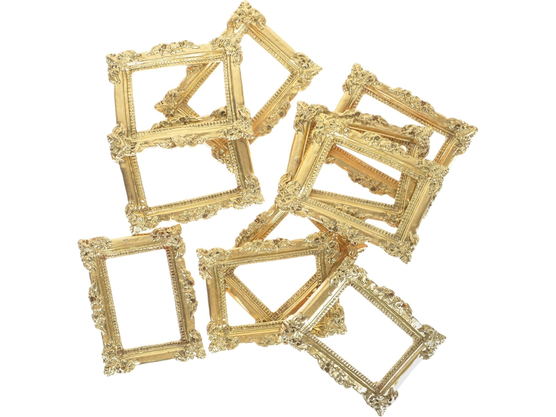 Conjunto 10 Miniaturas Molduras Douradas Resina Estilo Europeu Decoração Bonecas Diy Acessórios Micro GOKOCO